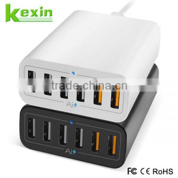 Qick Charge 2.0 Multi Charger 6 Port Portable USB Charging Station 5V/9V/12 50W Desktop Charger for Family/Restaurant