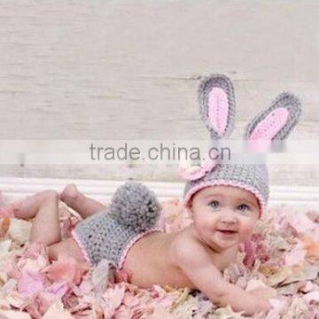 Toddler 1-6 Years Lovely Gray rabbit suit one hundred days props photography Baby Kids Hat Knitted Girls Crochet Wool Cap