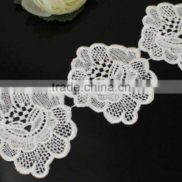 Black Polyester Rhinestone Wide Flower Lace Trimming for Garment Decoration S10513