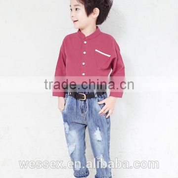 Stand collar cotton long sleeve shirt for kids