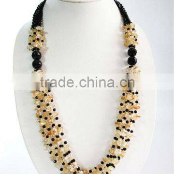 Citrine and Onyx black long Necklace Gemstone handmade JN160