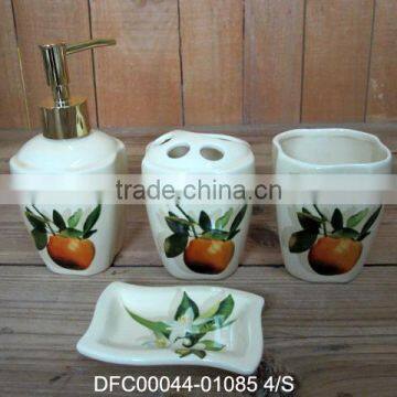 Hotel Used Ceramic Basic 4 Pcs Bathroom Set with Orange Decal