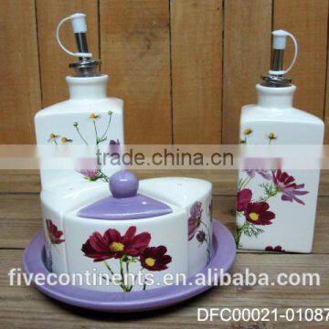 hot sale ceramic condiment set oil and vinegar dispenser salt and pepper shaker