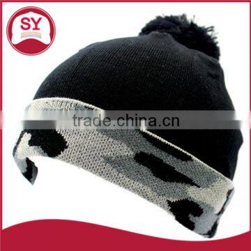 two tone Camo Black Wooly Beanie / knitted beanie hat