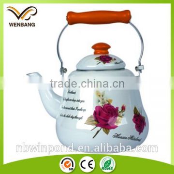 Enamel tea kettle set with wooden handle ,With decal printing carbon steel enamel tea kettle