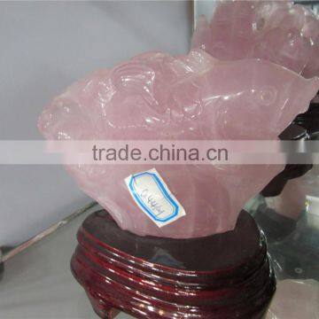 new arrival natural pink quartz Crystal Animal Carving, fish carving