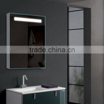 High quality led illuminated bathroom mirror cabinet with shaver socket and tempered glass shelves