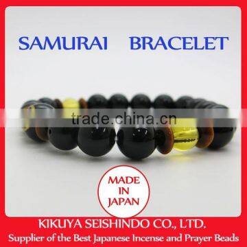 Tokugawa Ieyasu, Samurai Bracelet, Black Onyx 10 mm With Citrine (yellow Quarts) and Tiger-eye, Japanese Accessory, Japan photo-3
