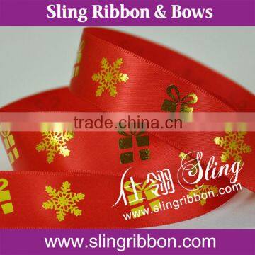 Gold Foil Printing Ribbon For Christms Day Decoration