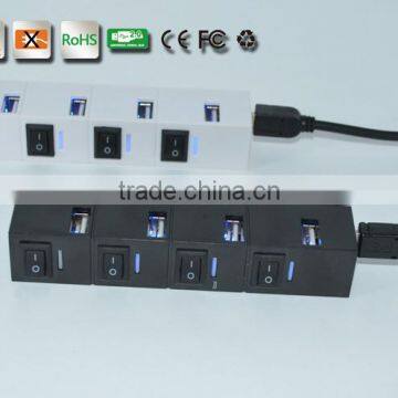 High quality usb2.0 4 por hub with individual switch and LED light