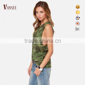 Printing camo Lower armhole design loose tank top for women