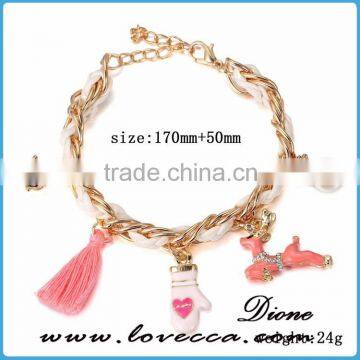 Small MOQ charms fashion pink women tassel bracelet and chain