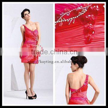 New design elegant one-shoulder knee length cocktail dresses red