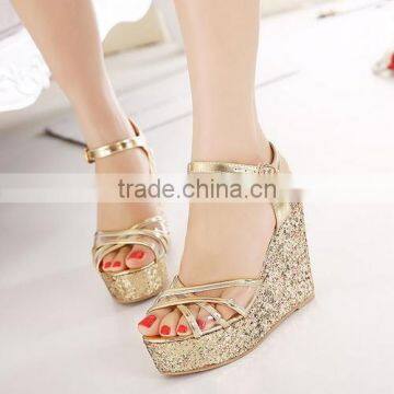 latest high heel wedge shoes gold women shoes ladies shoes in china PH3689