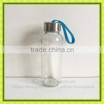 Clear glass beverage bottle with metal cap,good luck empty drift glass bottle,daily use glass juice bottle