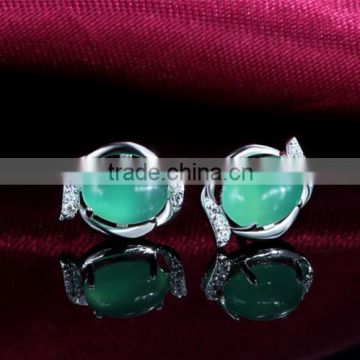 cheap wholesale elegant women jewelry 925 silver natural green agate Chalcedony earring from china