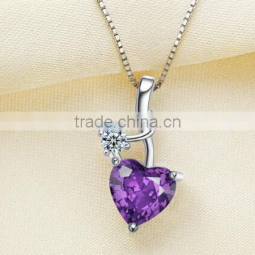 SCI111 silver heart pendant with big heart purple crystal