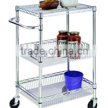 3 Tier Chrome Utility Cart Food Mobile Cart Caster Metal Cart