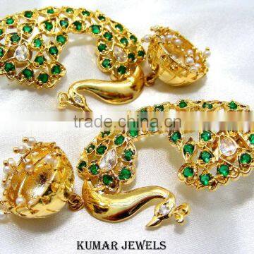 Golden Peacock Style Jhumka Earrings