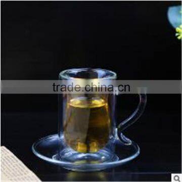 FDA Standard, Borosilicate Material Cups & Saucers Drinkware Type double wall glass Coffee cup set with creative handle