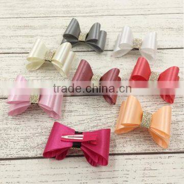 hot sell wholesale artificial chiffon rose flower hair accessories rhinestone bows with clips