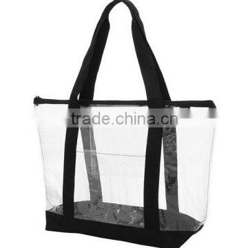 Clear ZIPPER tote with color trim and bottom transparent pvc handbag