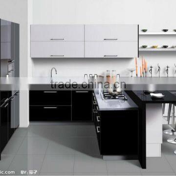 European style black and white color high glossy kitchen furniture