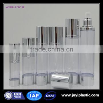 silver color empty plastic cosmetic bottle packaging airless pump bottle