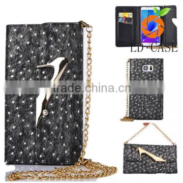 Cute Golden Bling High Heel Design Fold Cover with Credit Card ID Holders&Magnetic Closure