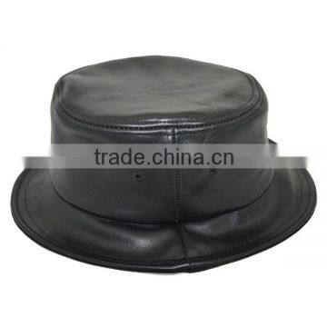 short brim designer wholesale black leather blank bucket hat