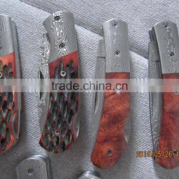 OEM Handmade Damascus Collection Folding Knife, Mountain Hiking Small Knife, Natural Wood Handle photo-6