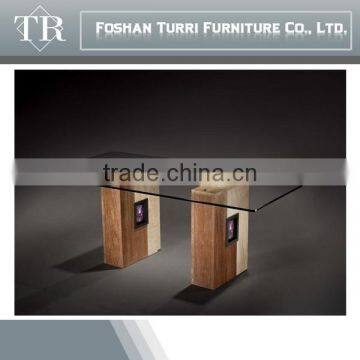 Modern White Rectangle Marble With Glass Top Console Table photo-3