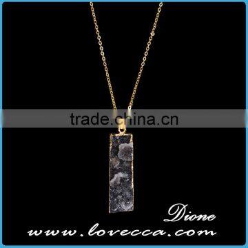 Gold Plated Retancgle Raw Agate Crystal Jewelry Druzy Geode Necklace photo-4