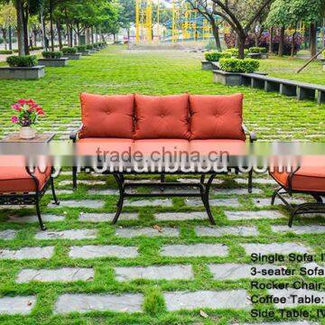 patio& lawn outdoor seating cast aluminum sofa set conversation sectionals rocker chair deep seating with thick cushion padded