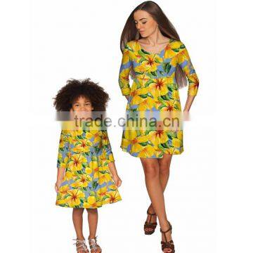 Western Clothes Wholesale Bulk 3/4 Sleeve Casual Midi Length Pullover Style Floral Flowing Same Clothes For Mother And Daughter