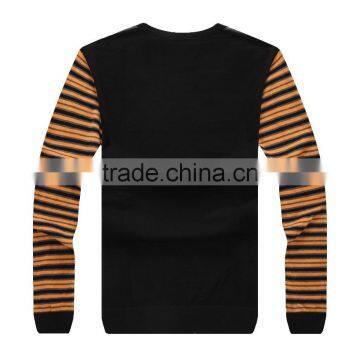 Mens Brand Wool Black Yellow Crew Neck Stripe Wool Sweater photo-2