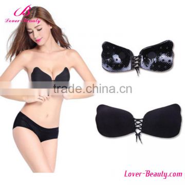 Fast Shipping Push Up sexy nipple Nude Black Sexy Strapless Bra