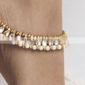 Gold TONE Kundan ANKLETS PAYAL Pair Foot Chain photo-2