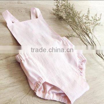 Summer Latest Design Baby Girls Clothes Toddler Soild Pink Jumpsuit Infant Sleeveless Linen Fabric Romper