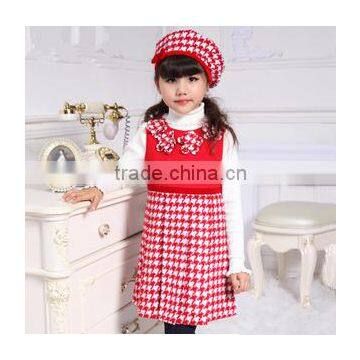 2015 Kid apparel houndstooth pleated winter kid dress kid clothing for cute girl