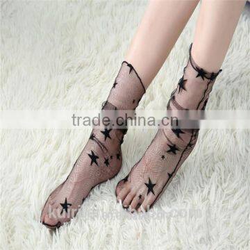 WS-24 Sexy Breathable Silk Heap Heap Soft Elasticity Black Fishnet Lace Flower Mesh Ankle Fashion Socks Summer Style