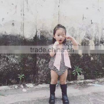 Hight Quality Short Sleeve Striped Designs Big Bow Baby Girl Rompers for Wholesale 2017 photo-3