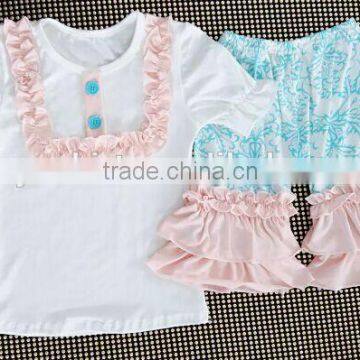 Summer Girls Sets New Arrivals 2016 Little Girls Boutique Remake Clothing Set Girls Cute Stripes and Greenshorts Ruffle Sets photo-2