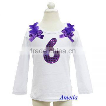 Girls Bling Purple 1st - 6th Birthday White Long Sleeves Tee photo-6
