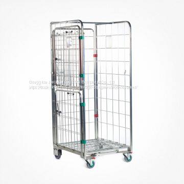Folding Truck Rolling Cage Pallet Steel Logistic Trolley 3 Sides