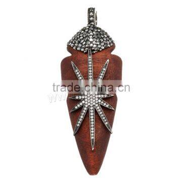 New Black Color Original Wood Pendants With Rhinestone Mixed photo-2
