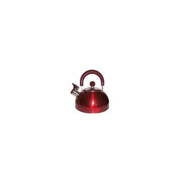 red coating whistling kettle with red black bakelite handle and knob