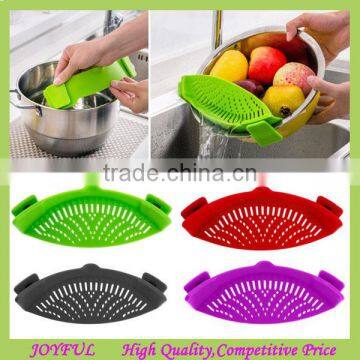 Upgrade Foldable Kitchen Silicone Strainer, Kitchen Extras Silicone Clip-On Snap and Strainer Clip Colander