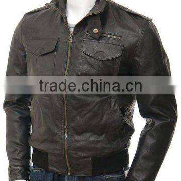 Mens Black Leather Bomber Jacket