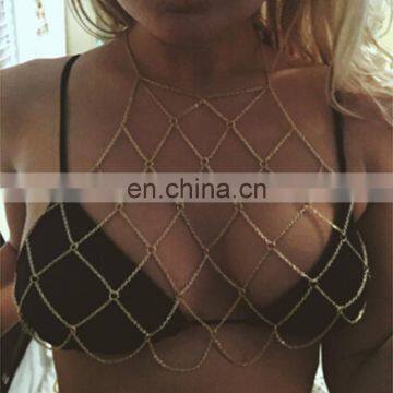 Women Sexy Beach Show Gold Silver Body Jewelry Chain Bra photo-5